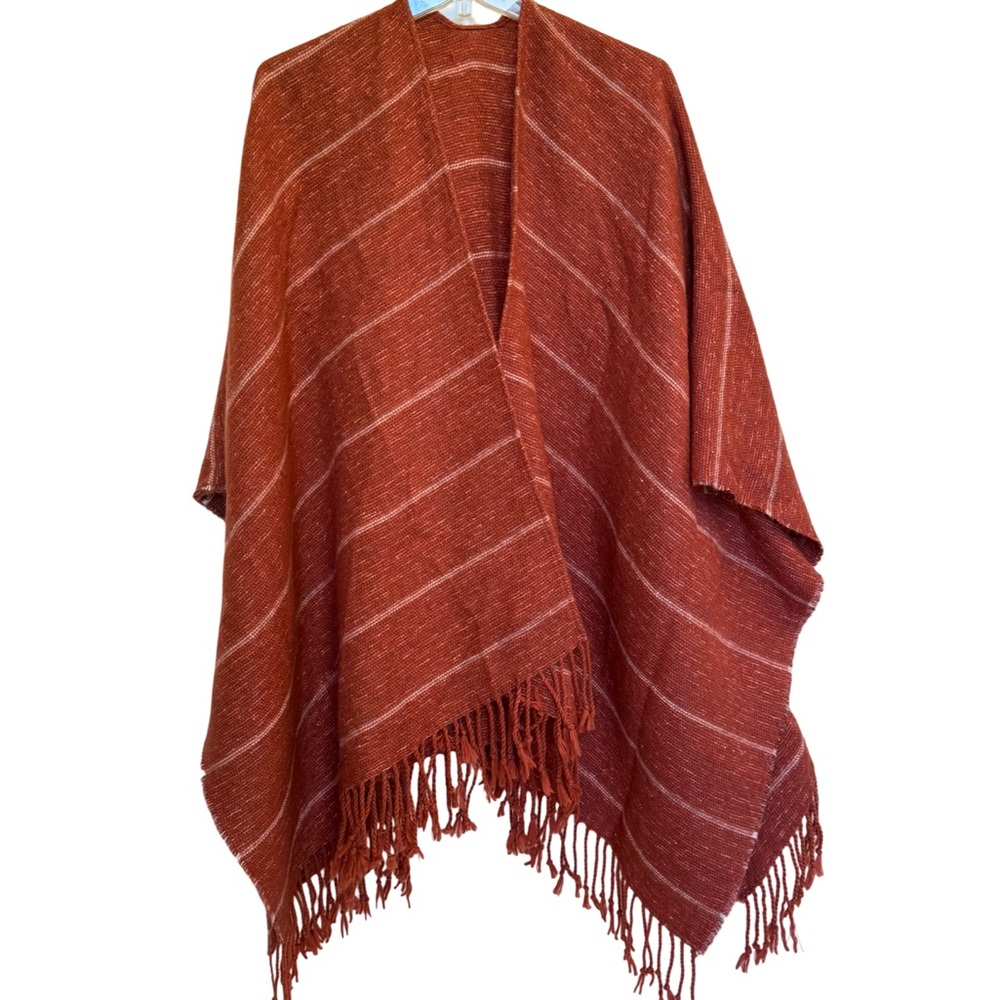 Rust Striped Fringe Shawl